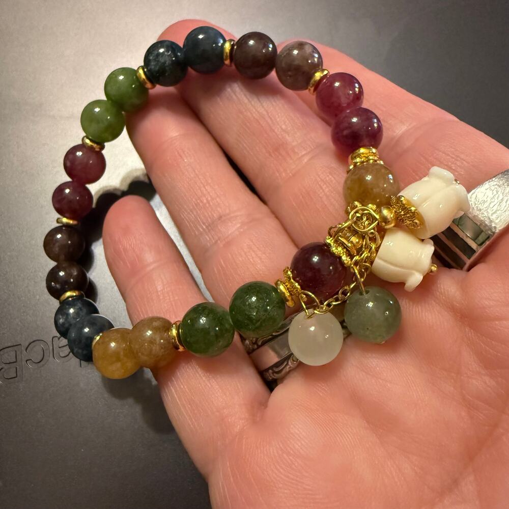 Trio of Crystal Tourmaline Amazonite Beaded Bracelets - Picture 6 of 8
